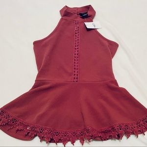 Mauve Rue 21 lace detail halter peplum